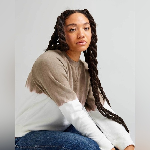 Richer Poorer Women’s Tie Die Crew Neck Sweatshirt Brown/White M - Picture 1 of 9